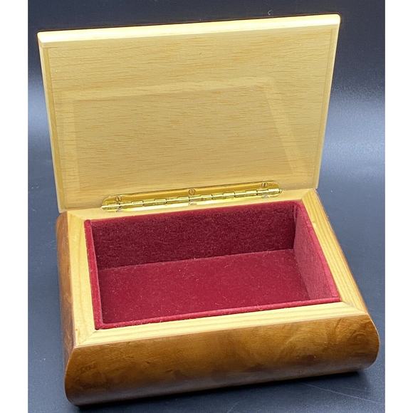 Burl Wood Laquered Trinket Box Floral Pink Yellow Flowers Velvet Hinged Lid - Picture 6 of 16